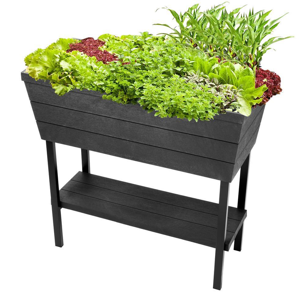 Keter Urban Bloomer 32.3 in. W x 30.7 in. H Graphite Resin Elevated Patio Garden Bed 236157
