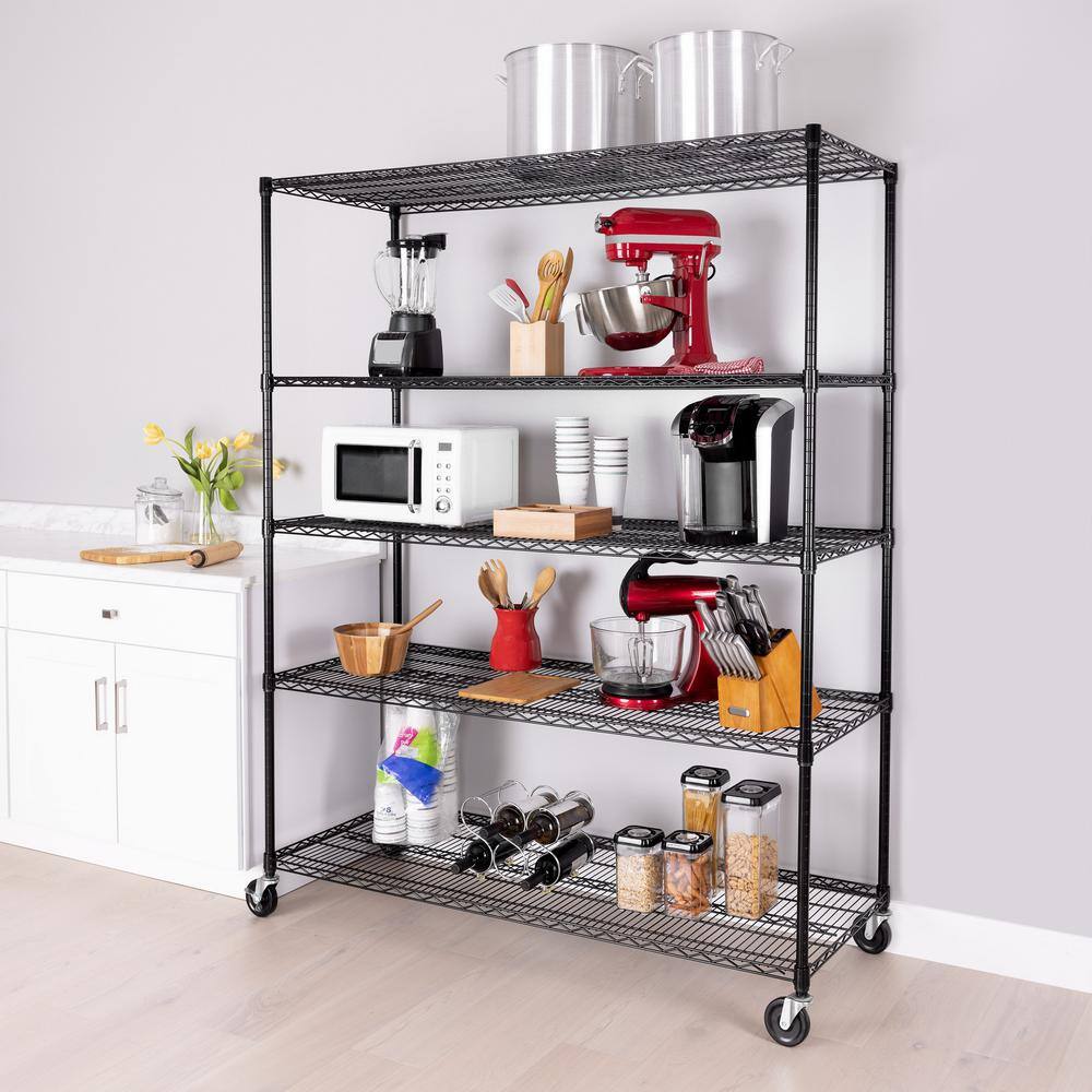Seville Classics UltraDurable 5-Tier Commercial NSF Certified Steel Wire Shelving System in Black (60 in. W x 24 in. D x 76 in. H) SHE24602B