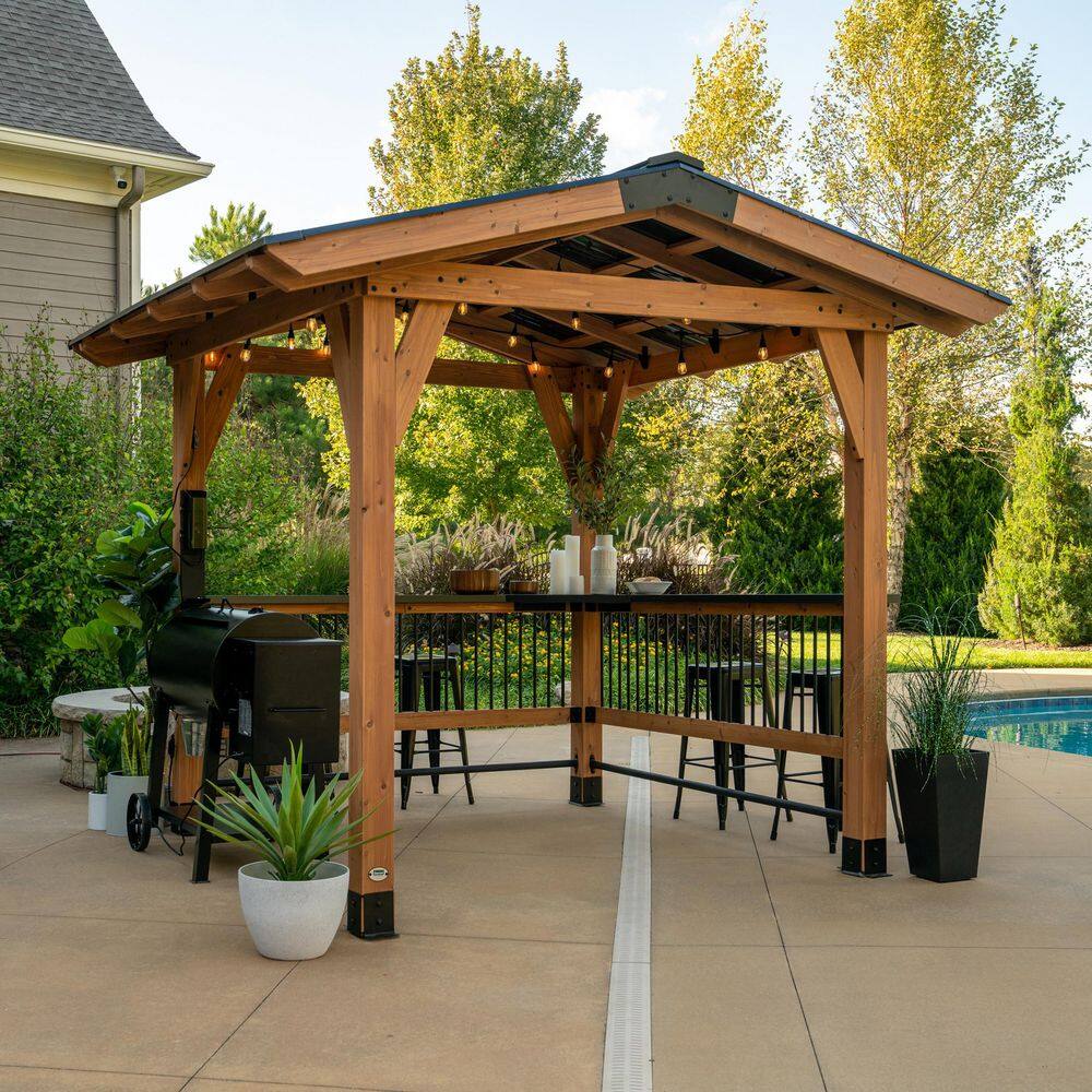 Backyard Discovery Granada 9 ft. x 10 ft. All Cedar Wood Grill Gazebo w/Outdoor Bar, Hard Top Steel Roof and Powder Coated Bar Countertops 2206090COM