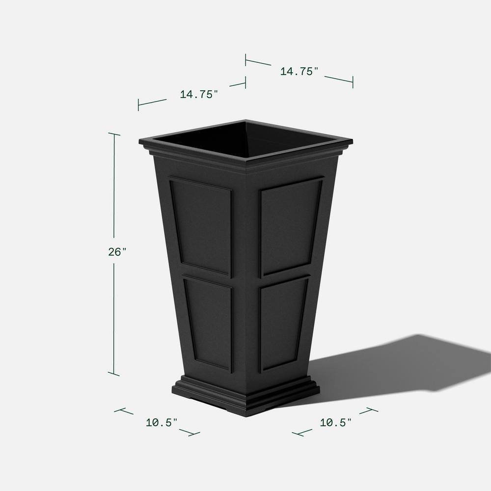 Veradek Brixton Medium Black Plastic Tapered Planter with Drainage Holes (14.75 in. L x 14.75 in. W x 26 in. H) (2-Pack) BXVTL26B-2PK