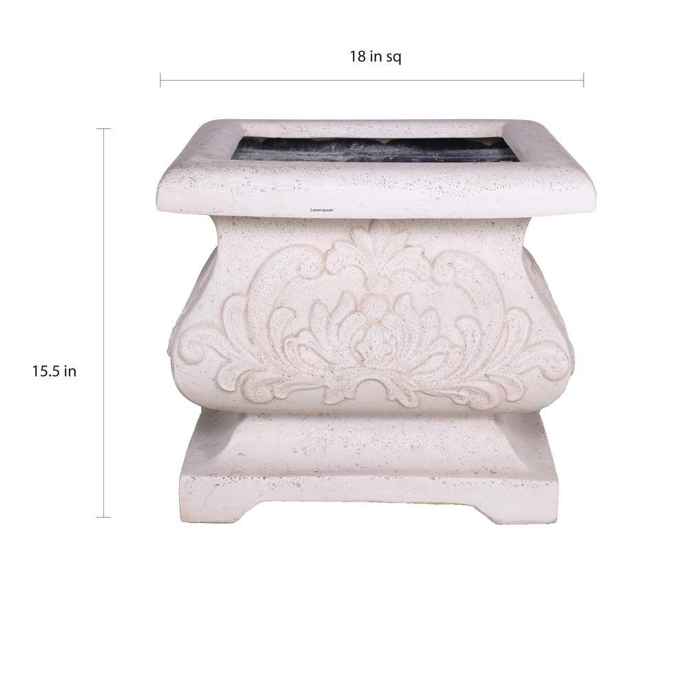 MPG 18 in. sq. Light Aged White Cast Stone Fiberglass Bombe Planter PF5795LAW