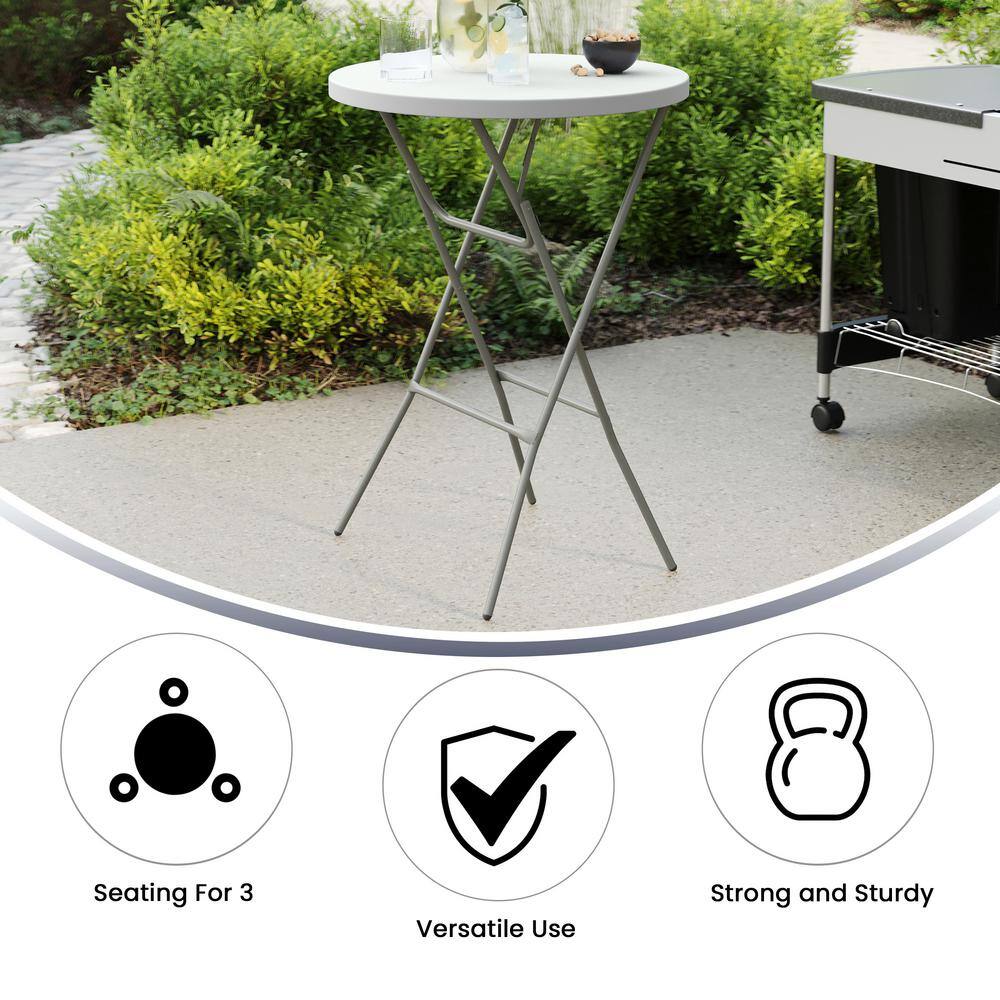 Carnegy Avenue Elon 31.25 in. L Round Granite White Plastic Top Folding Bar Table CGA-FLF-17482-GR-HD