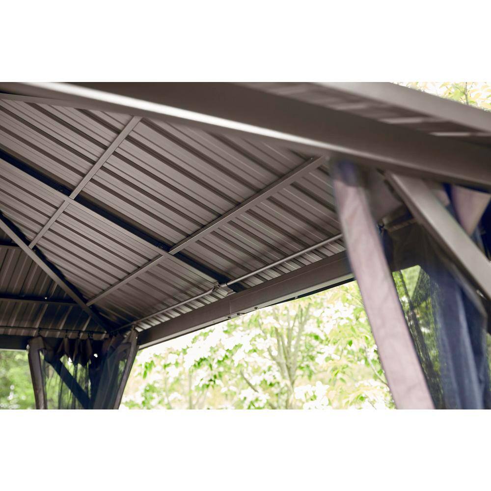 Hampton Bay 10 ft. x 10 ft. Holden Outdoor Patio Black Hard Top Galvanized Steel Gazebo TPGAZ9011