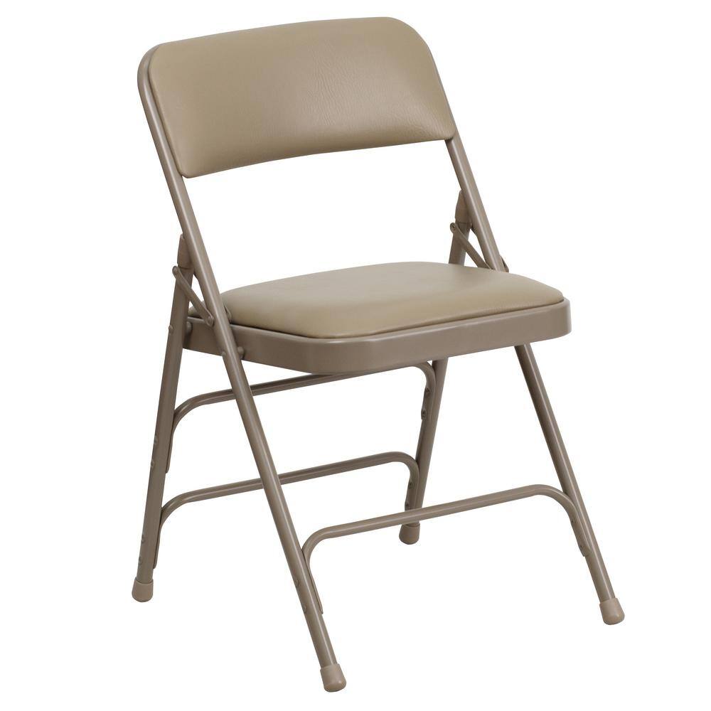 Carnegy Avenue Beige Vinyl/Beige Frame Metal Folding Chair (4-Pack) CGA-HF-5867-BE-HD