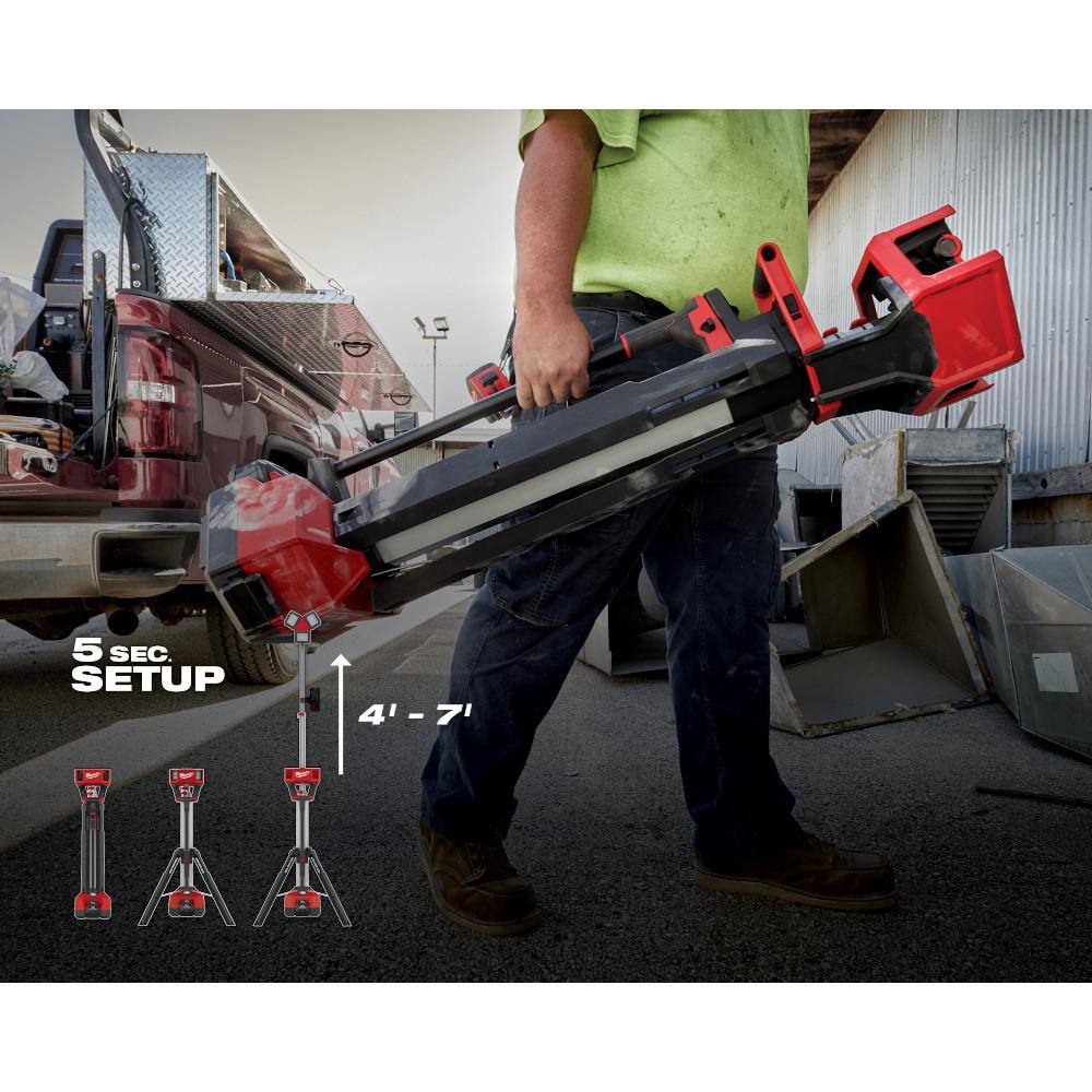 Milwaukee M18 18-Volt Lithium-Ion Cordless 6,000 Lumens Rocket Dual Power Tower Light w/ Charger, Flood Light, & 5.0 Ah Battery 2136-20-2359-20-48-11-1850