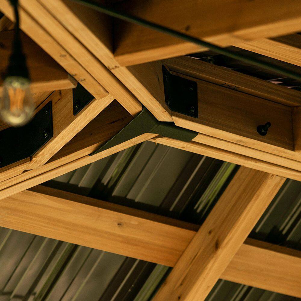 Backyard Discovery Barrington 14 ft. x 12 ft. All Cedar Wood Outdoor Gazebo Structure w/ Hard Top Steel Metal Hip Roof and Electric, Brown 2206045COM