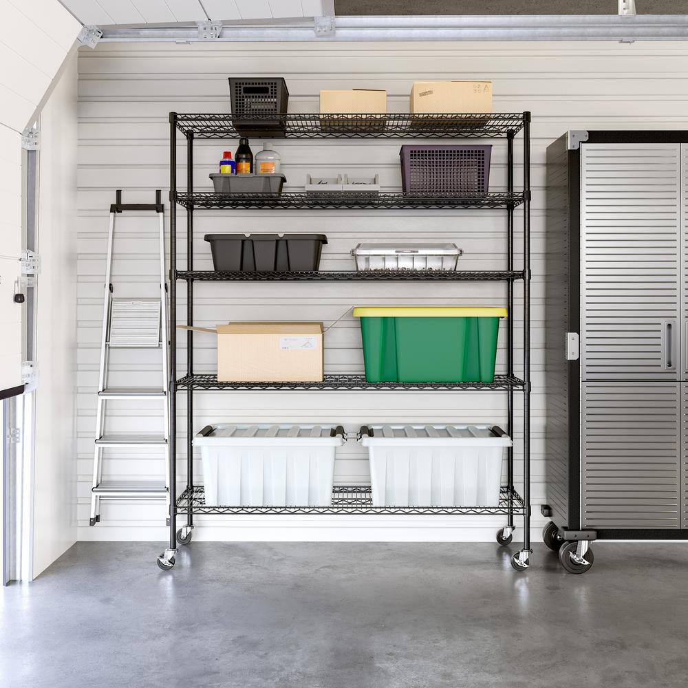 Seville Classics UltraDurable Black 5-Tier NSF-Certified Wire Steel Garage Storage Shelving Unit (60 in. W x 72 in. H x 18 in. D) SHE18602