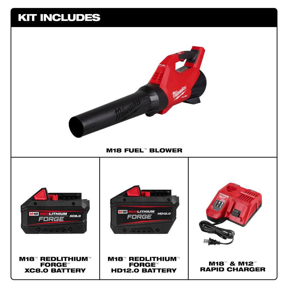 Milwaukee M18 FUEL 120 MPH 500 CFM 18V Brushless Cordless Battery Powered Leaf Blower Kit w/ (2) FORGE Batteries, Rapid Charger 3017-21HD-48-11-1881