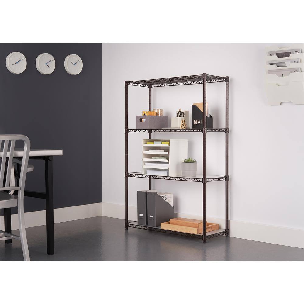 TRINITY Dark Bronze 4-Tier Steel Wire Shelving Unit with Liners (36 in. W x 54 in. H x 14 in. D) TBFPBR-0943