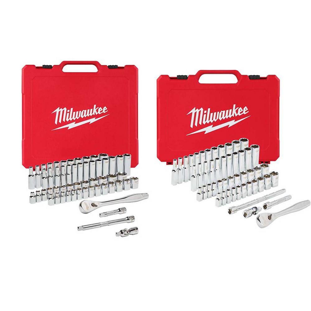 Milwaukee 3/8 in. and 1/4 in. Drive SAE/Metric Ratchet and Socket Mechanics Tool Set (106-Piece) 48-22-9008-48-22-9004