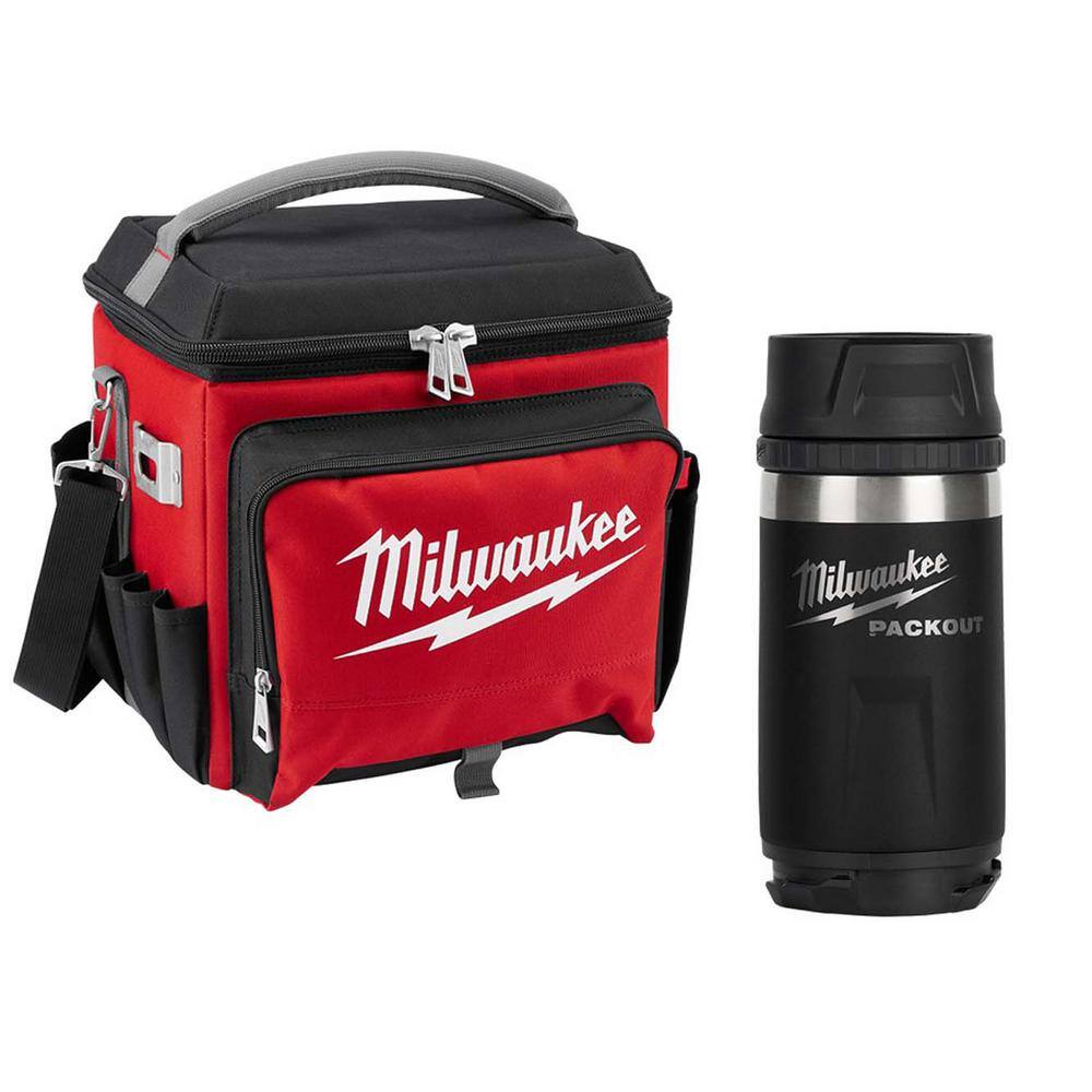 Milwaukee 21 Qt. Soft Sided Jobsite Lunch Cooler with PACKOUT Black 12 oz. Insulated Bottle with Sip Lid 48-22-8250-48-22-8391B