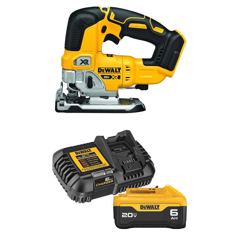 DEWALT 20V MAX XR Lithium-Ion Cordless Brushless Jigsaw with 6.0 Ah Battery Pack and Charger Kit DCS334BWDCB206C