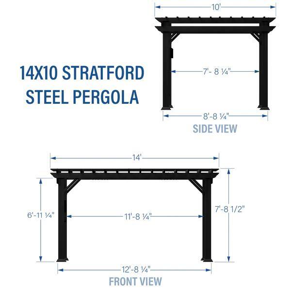 Backyard Discovery Stratford 14 ft. x 10 ft. Black Steel Traditional Pergola with Sail Shade Soft Canopy 2105058COM
