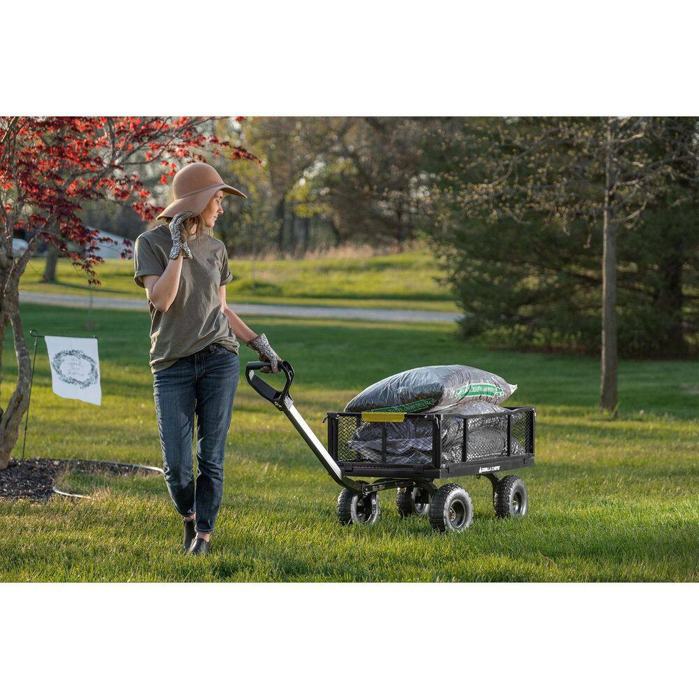 GORILLA CARTS 900 lb. Heavy-Duty Steel Utility Garden Cart, 4 cu. ft. Capacity, 10 in. Pneumatic Tires, 2-in-1 Pull or Tow Handle GCG-900