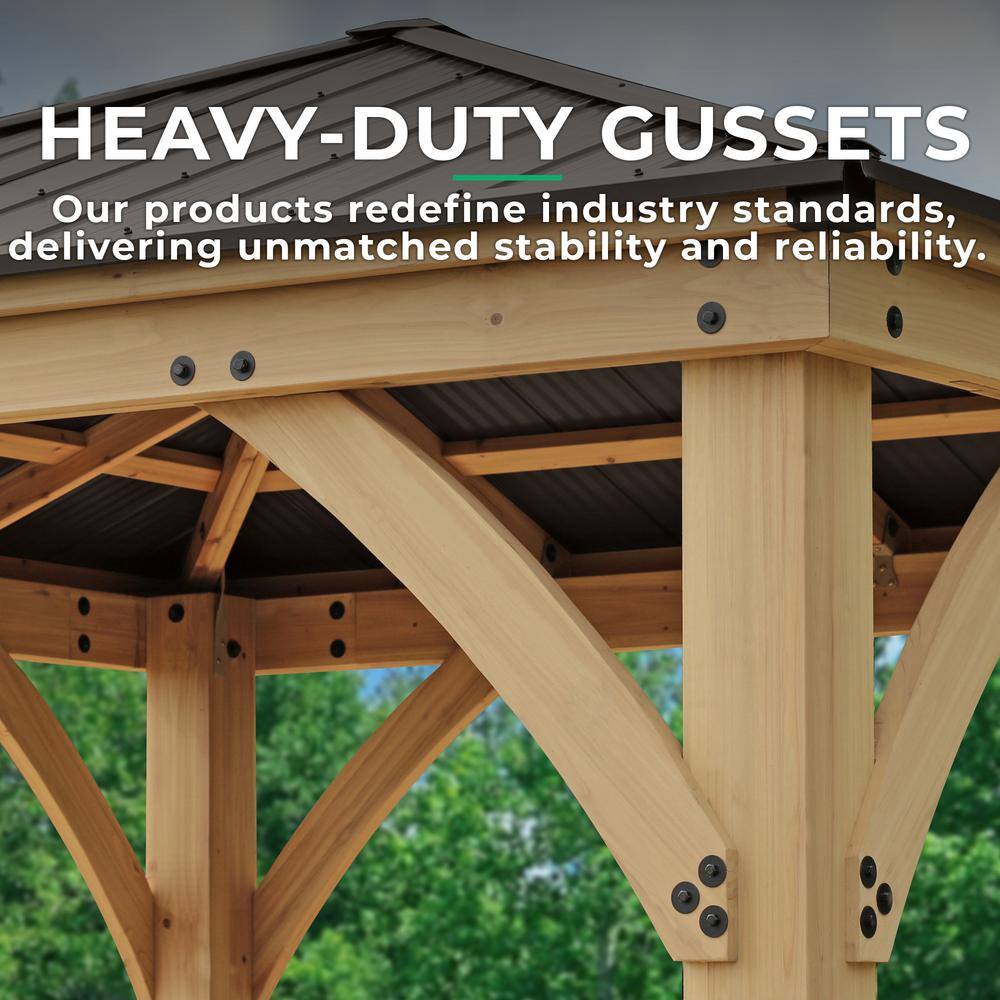 Yardistry Meridian 12 ft. x 12 ft. Premium Cedar Outdoor Patio Shade Gazebo with Architectural Posts and Brown Aluminum Roof YM11769