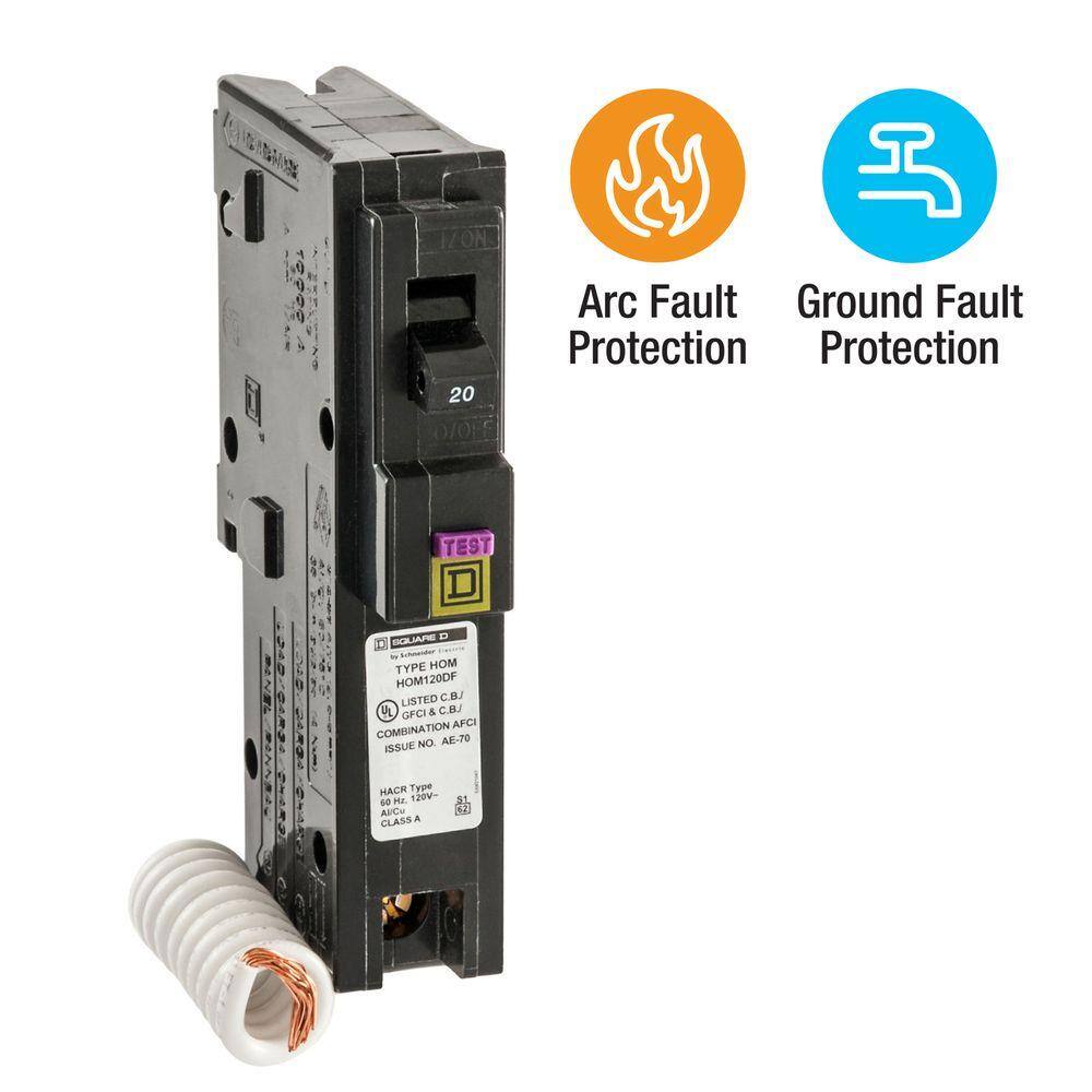 Square D Homeline 20 Amp Single-Pole Dual Function (CAFCI and GFCI) Circuit Breaker HOM120DFC