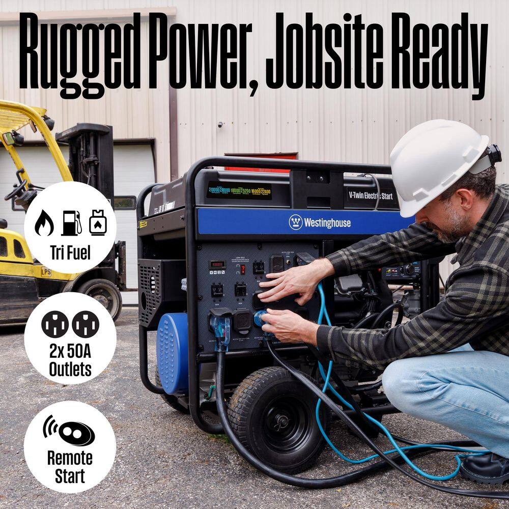 Westinghouse 28,000/20,000-Watt Tri-Fuel Gas, Propane, Natural Gas Powered Portable Generator with Remote Electric Start WGen20000TFc