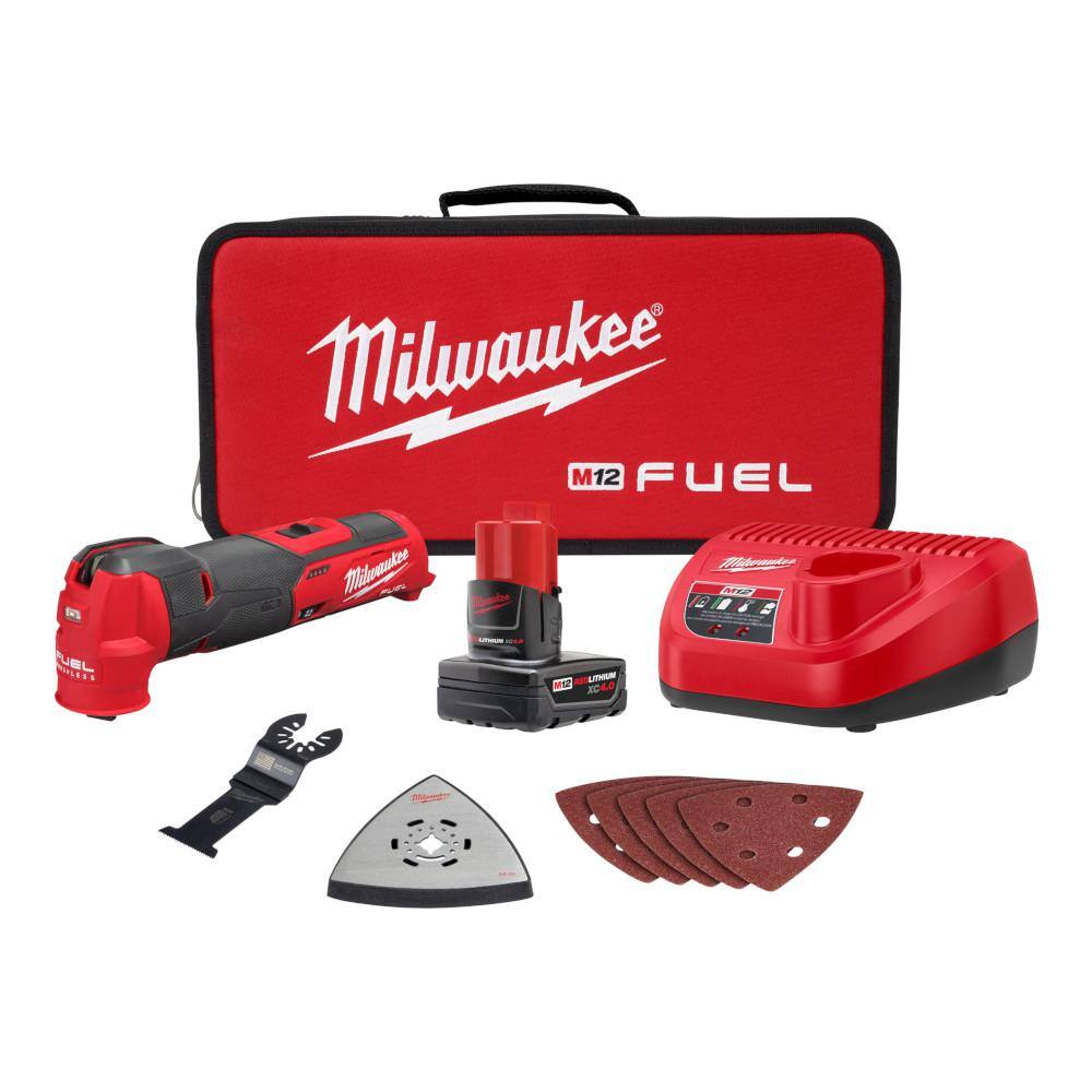 Milwaukee M12 FUEL 12V Lithium-Ion Cordless Oscillating Multi-Tool Kit with 4.0 Ah Battery, Charger, Accessories and Tool Bag 2526-21XC