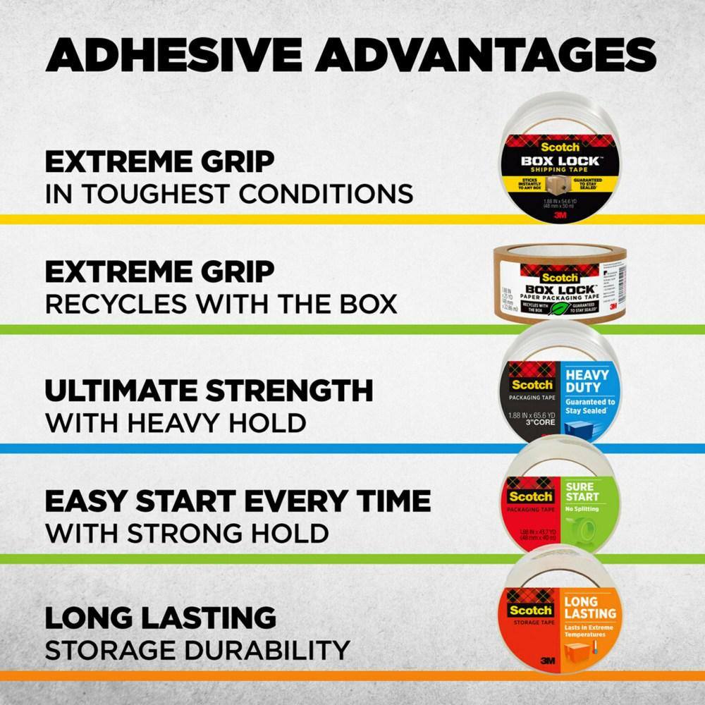 Scotch Box Lock 1.88 in. x 163.8 ft. Shipping Packaging Tape (Case of 6, 3 Rolls/Pack) 3950-3