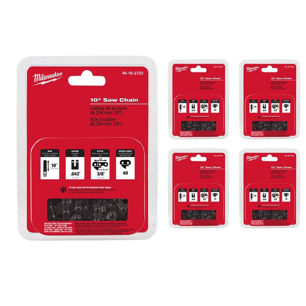 Milwaukee 10 in. Chainsaw Chain with 40 Drive Links (5-Pack) 49-16-2723-X5