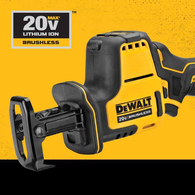 DEWALT ATOMIC 20V MAX Cordless Brushless Compact Reciprocating Saw, (1) 20V 6.0Ah and (1) 20V 4.0Ah Batteries, and Charger DCS369BWCB2460C