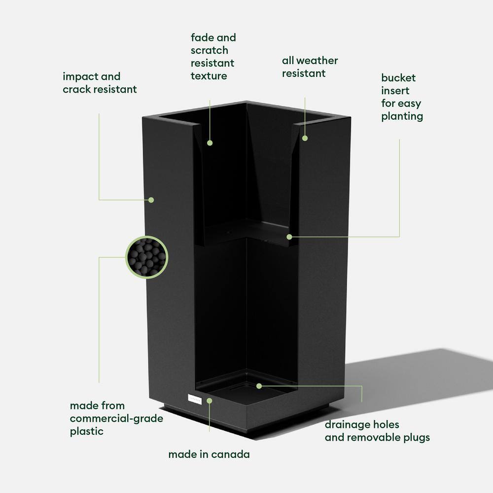 Veradek Block Medium Black Plastic Square Planter with Drainage Holes (15.5 in. L x 15.5 in. W x 32 in. H) PEDVTLB