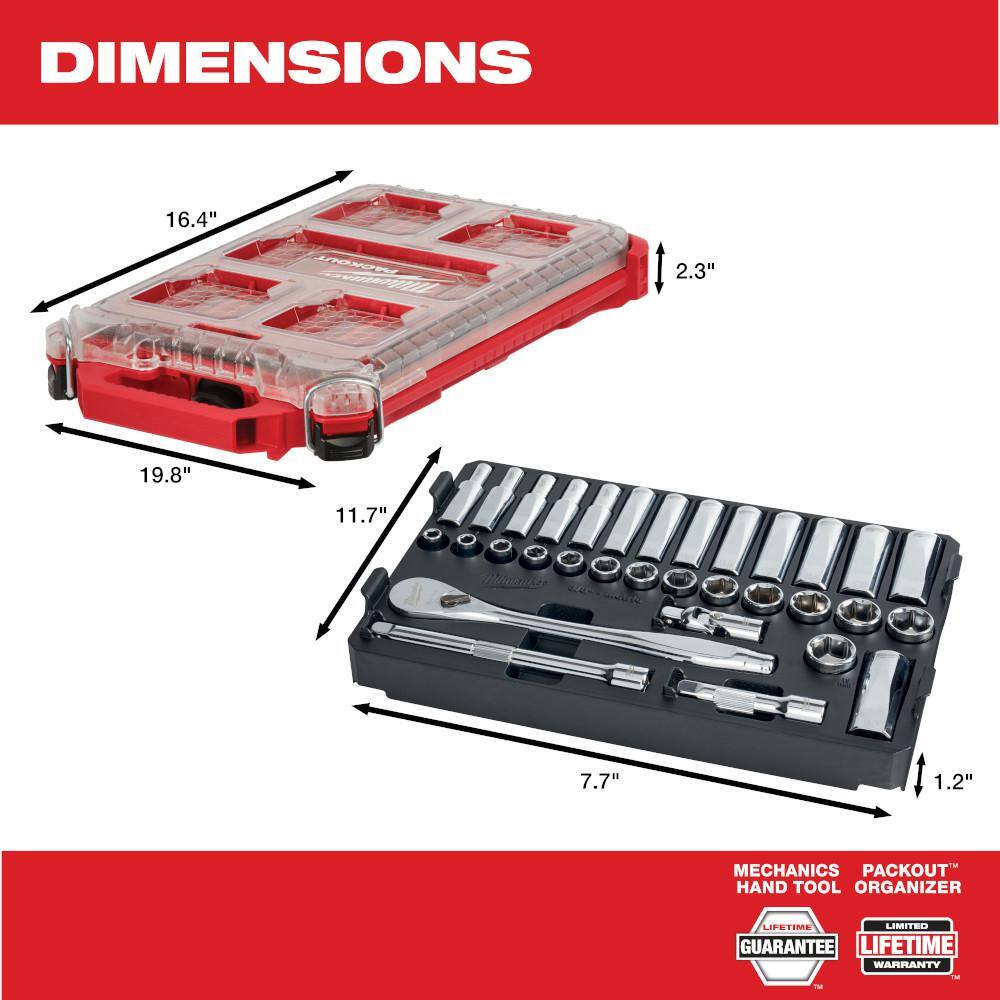 Milwaukee 3/8 in. Drive Metric Ratchet and Socket Mechanics Tool Set with PACKOUT Case and Packout Mounting Plate (33-Piece) 48-22-9482-48-22-8485