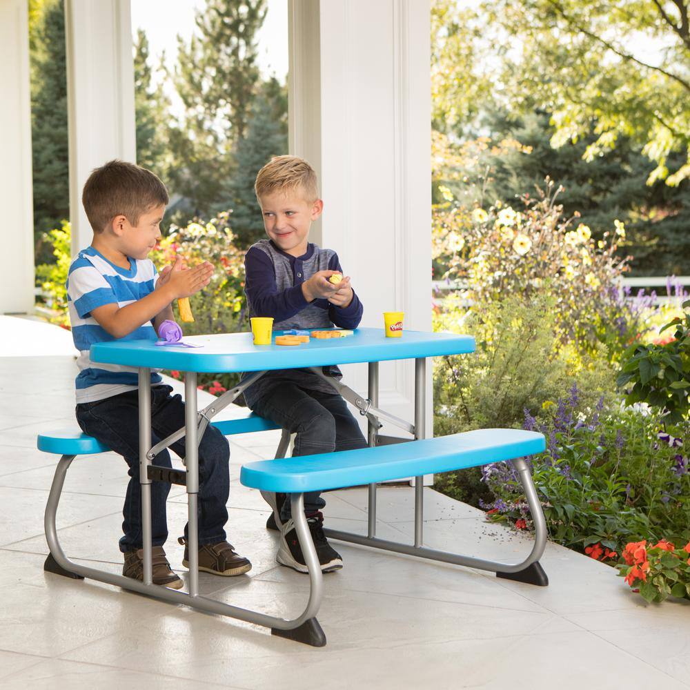 Lifetime 35.4 in. Blue Rectangle Steel and Resin Kids Picnic Table Seats 4 260261