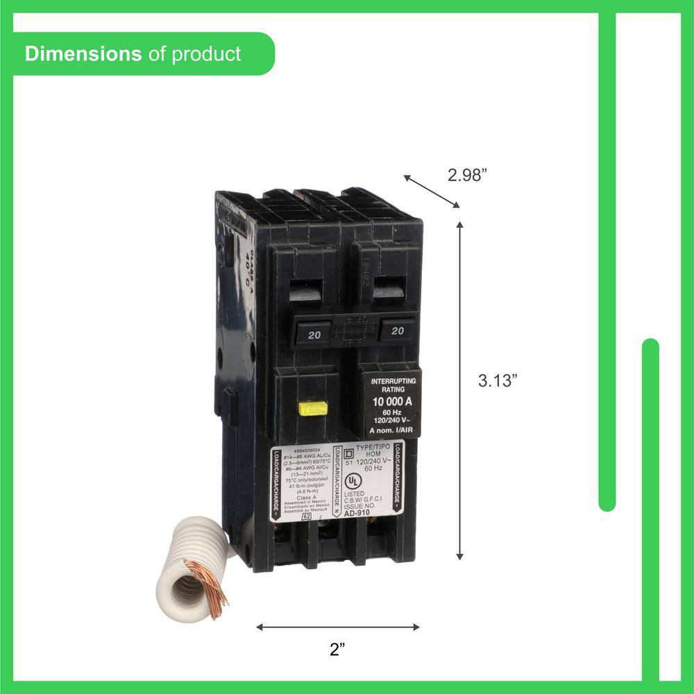 Square D Homeline 20 Amp 2-Pole GFCI Circuit Breaker HOM220GFIC