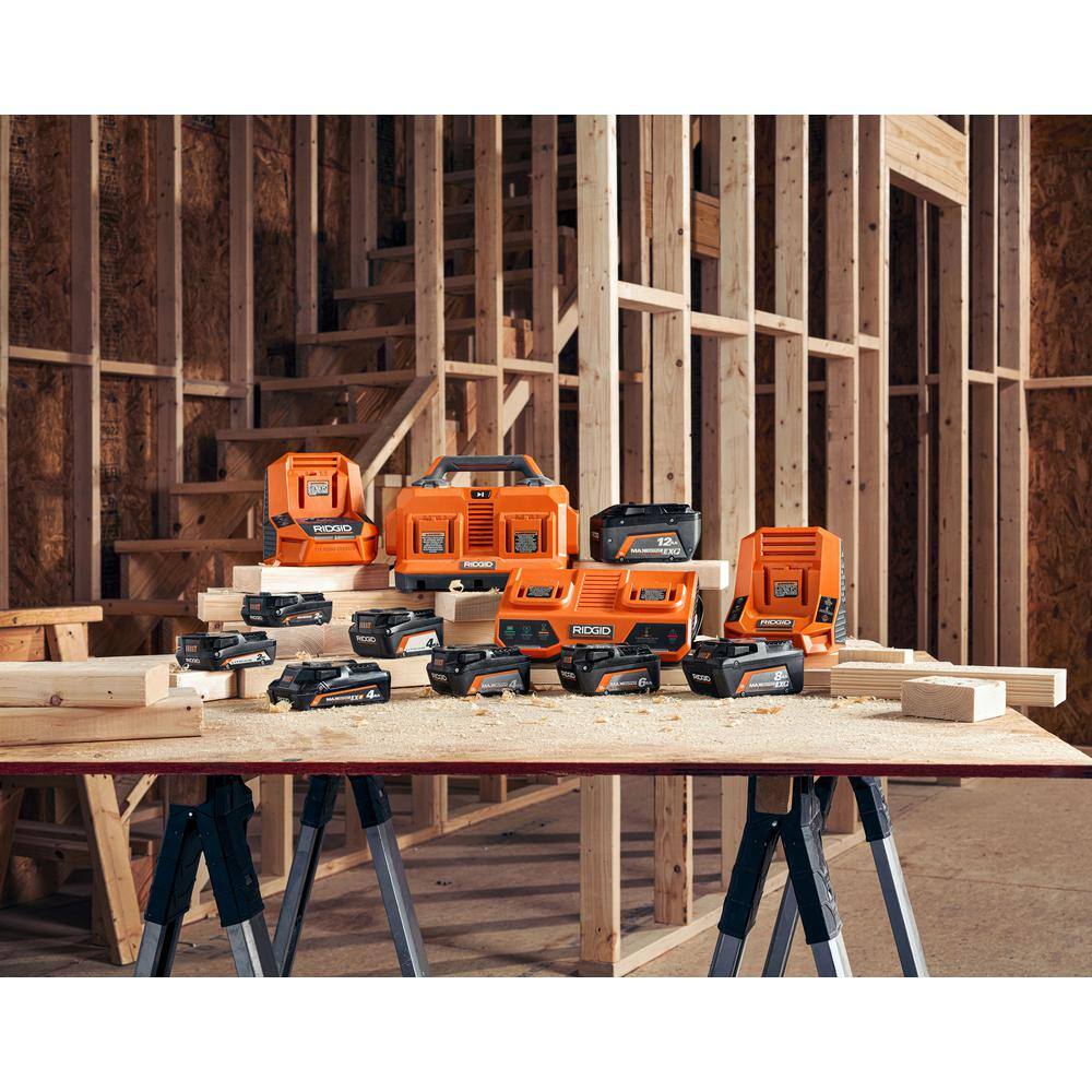 RIDGID 18V 12.0 Ah MAX Output EXP Lithium-Ion Battery with 18V (2) 4.0 Ah Batteries and Charger Kit AC93044SBN-AC840120