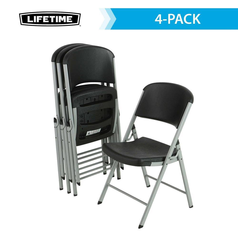 Lifetime Black Plastic Seat Outdoor Safe Folding Chair (Set of 4) 80407