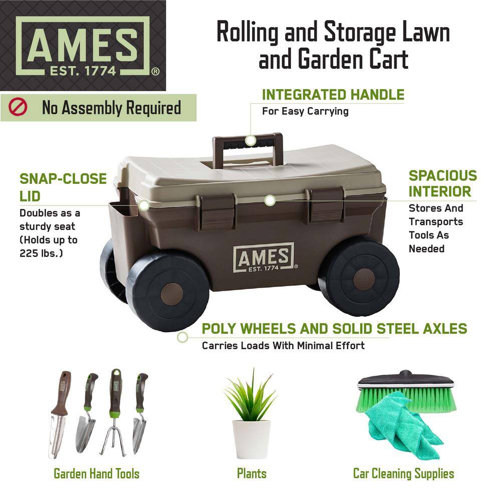 Ames 5-Piece Digging, Transferring, and Cultivating Garden Tool Set with Rolling Cart 10000-03450