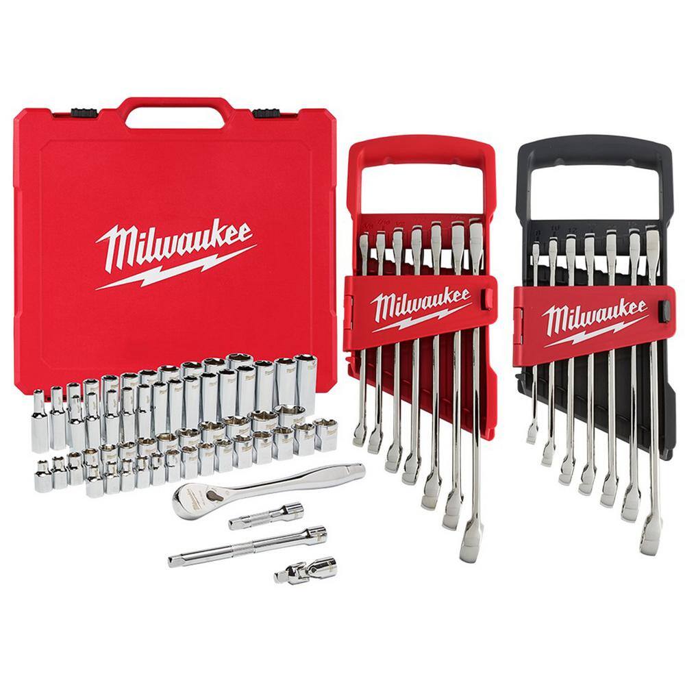 Milwaukee 3/8 in. Drive SAE/Metric Ratchet and Socket Mechanics Tool Set with SAE/Metric Combination Wrenches (70-Piece) 48-22-9008-48-22-9407-48-22-9507