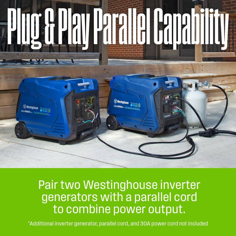 Westinghouse 5,000-Watt Dual Fuel Gas and Propane Powered Portable Inverter Generator with Recoil Start, LED Data Center iGen5000DFcv