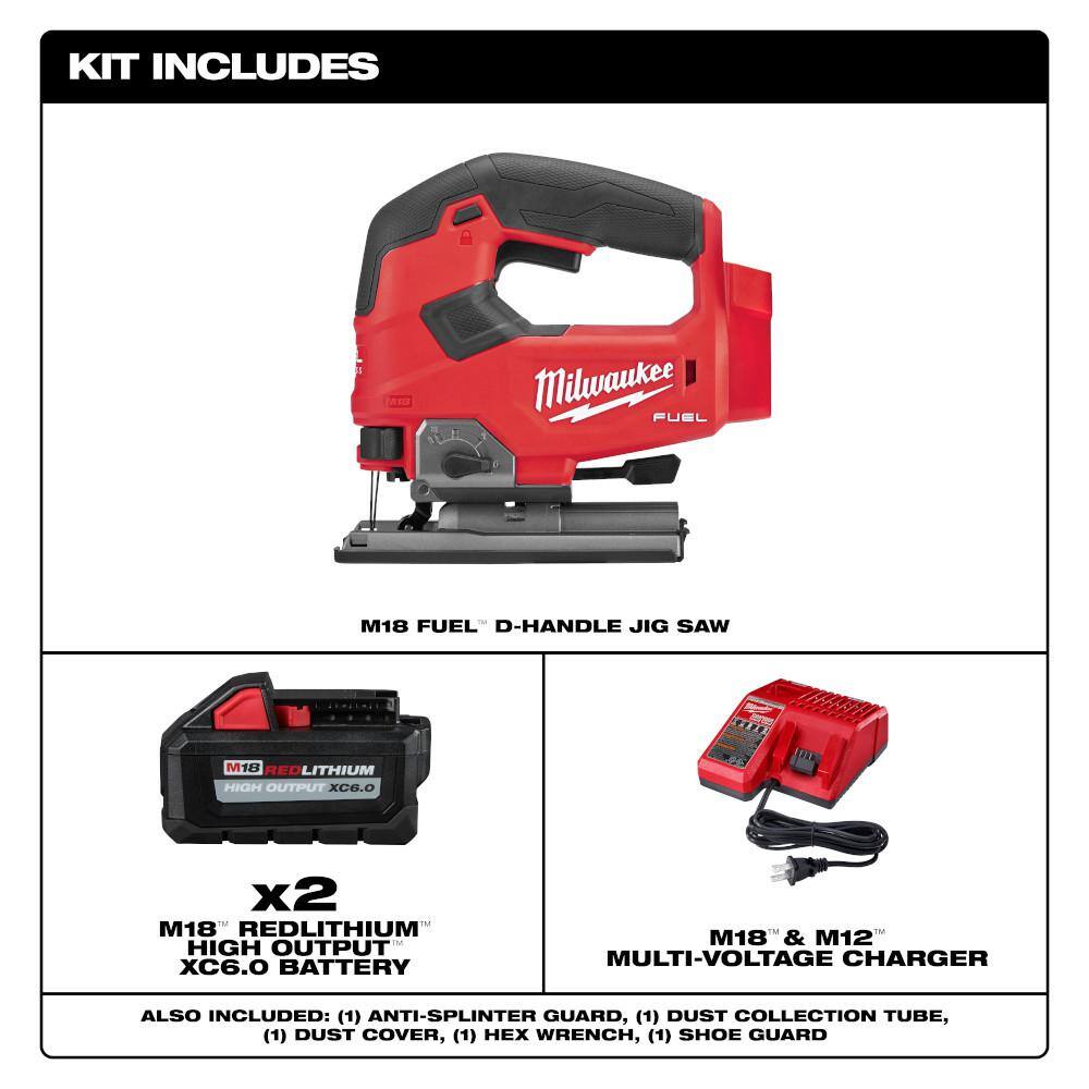Milwaukee M18 FUEL 18-Volt Lithium-Ion Brushless Cordless Jig Saw with (2) 6.0Ah Batteries and Charger 2737-20-48-59-1862S