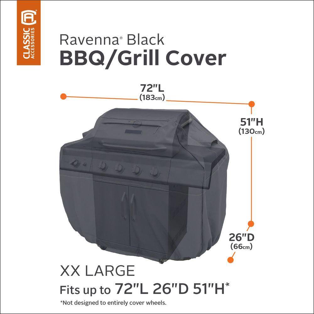 Classic Accessories Ravenna 72 in. L x 26 in. D x 51 in. H BBQ Grill Cover in Black 55-393-060401-EC