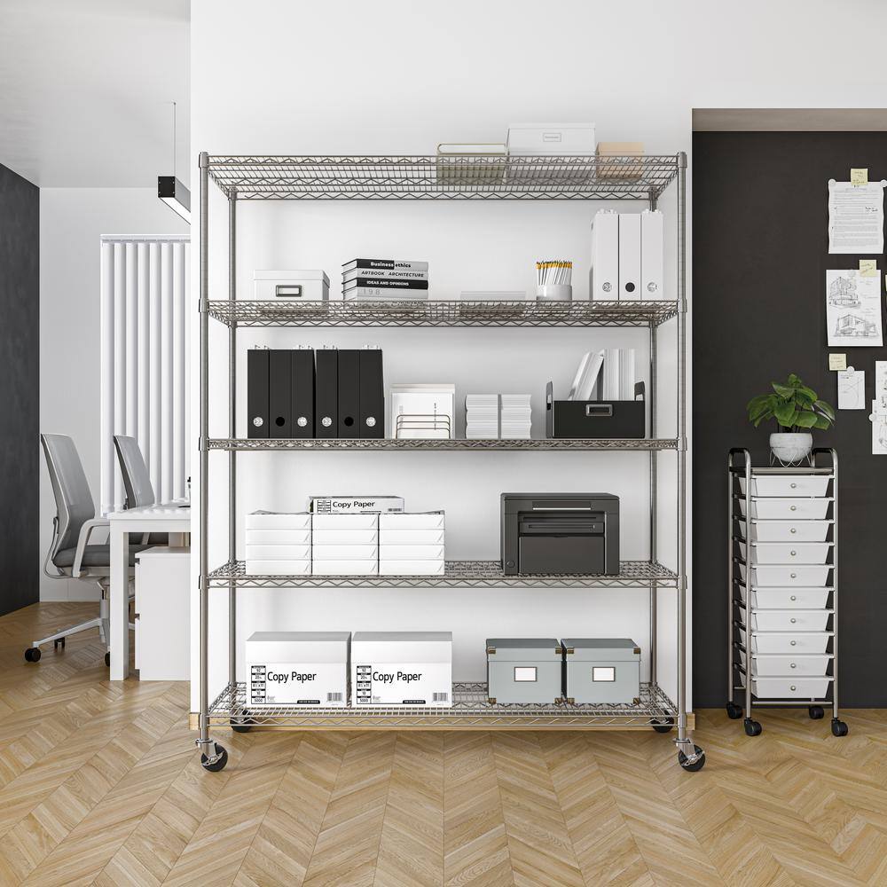 Seville Classics UltraDurable 5-Tier Commercial NSF Certified Steel Wire Shelving System in Zinc (60 in. W x 24 in. D x 76 in. H) WEB571