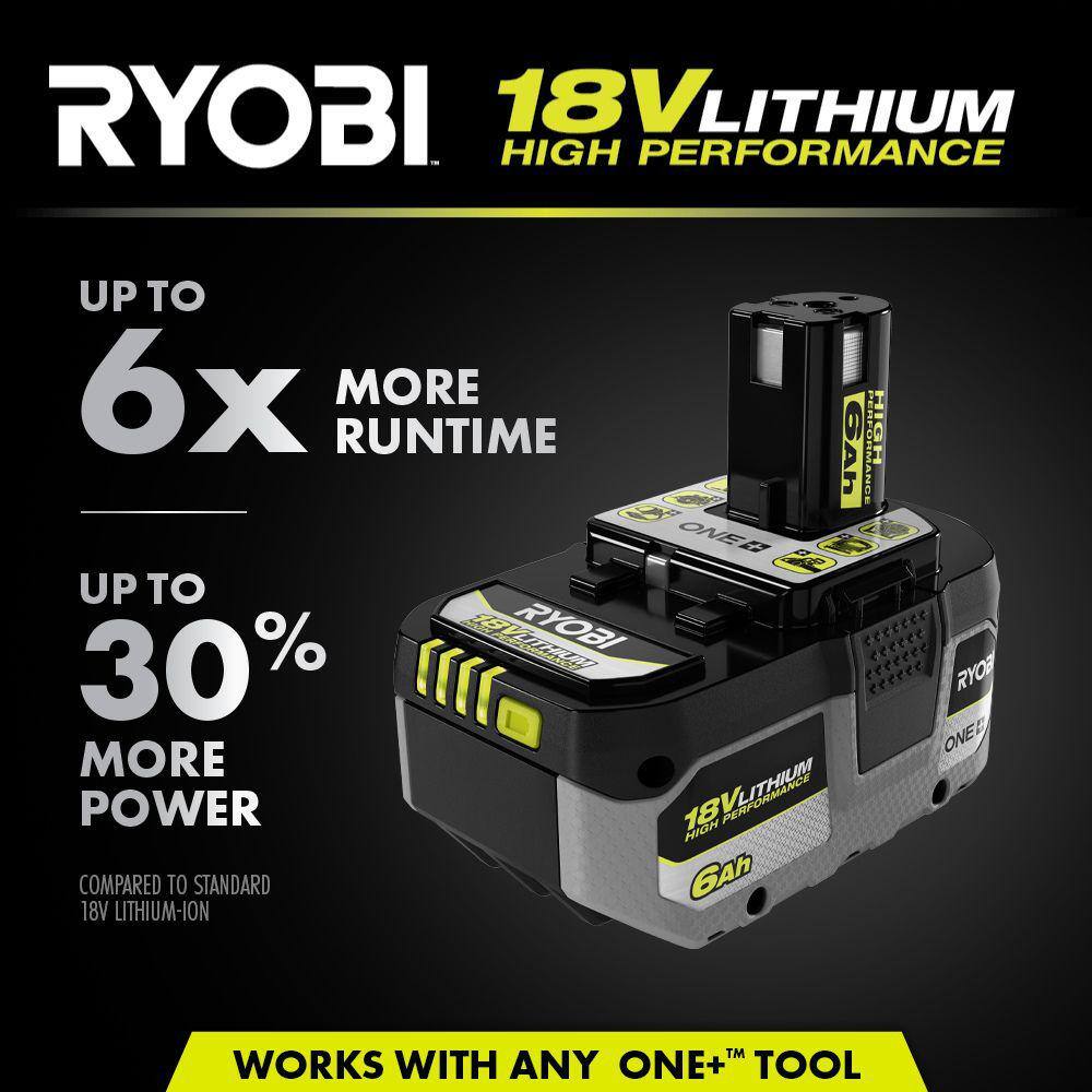 RYOBI ONE+ 18V Lithium-Ion Charger with 6.0 Ah HIGH PERFORMANCE Battery (2-Pack) PCG002-PBP2007