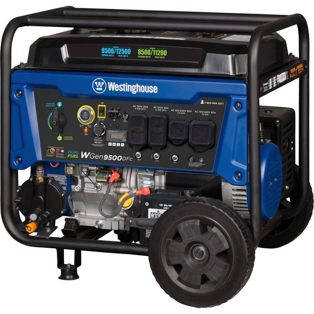 Westinghouse 12,500/9,500-Watt Dual Fuel Gas and Propane Powered Portable Generator with Remote Electric Start, 50 Amp Outlet WGen9500DFc