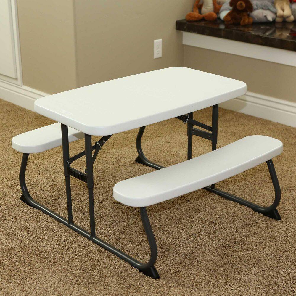 Lifetime Childrens Folding 32.5 in. White Granite Rectangle Powder Coated Steel Picnic Table Seats 4 60239