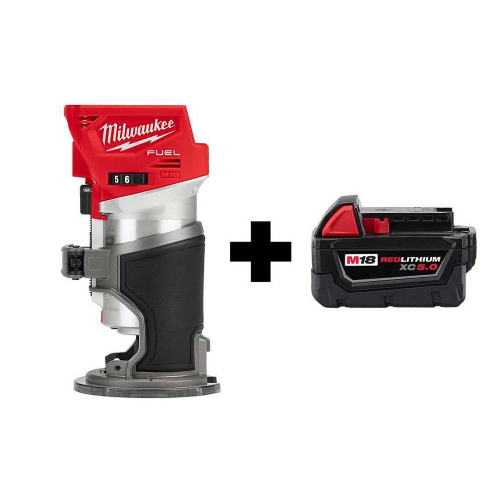 Milwaukee M18 FUEL 18V Lithium-Ion Brushless Cordless Compact Router with M18 5.0 Ah Battery 2723-20-48-11-1850