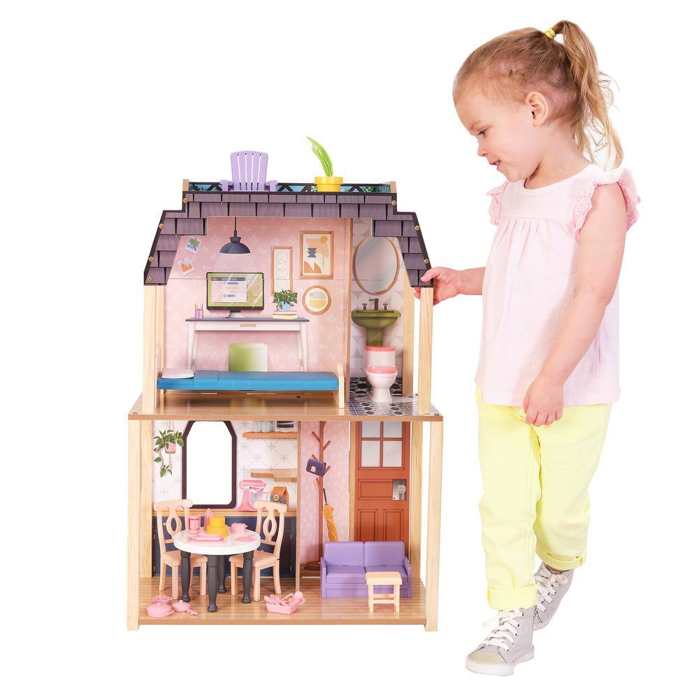 KidKraft Bella View Wooden Dollhouse with Rooftop Deck and 31 Accessories 20638
