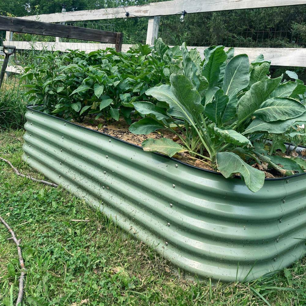 vego garden 17 in. Tall 9-In-1 Modular Olive Green Metal Raised Garden Bed Kit VB9N117G