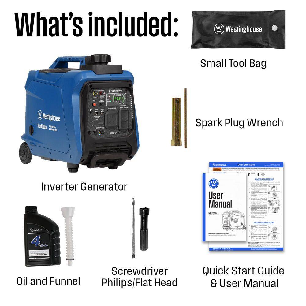 Westinghouse 4,000-Watt Gas Powered Portable Inverter Generator with Recoil Start, LED Data Center iGen4000cv