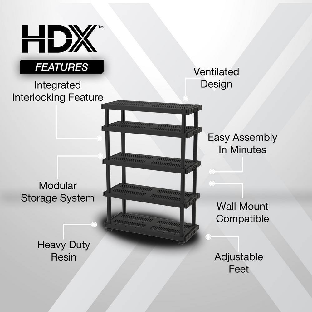 HDX 5 Tier Plastic Adjustable Garage Storage Shelving Unit in Black (48 in. W x 75 in. H x 20 in. D) 999-9320BB5