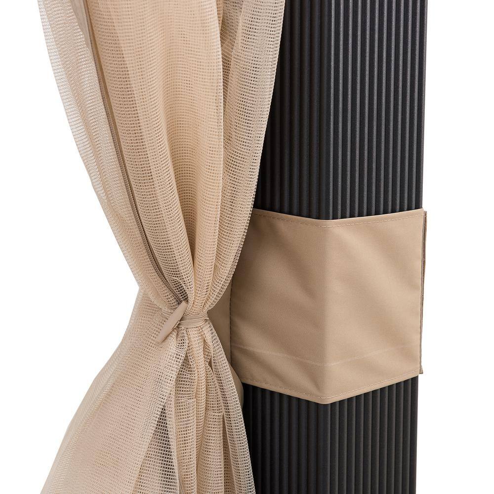 Sunjoy 11 ft. x 13 ft. Black 2-Tier Aluminum Frame and Steel Hardtop Gazebo with Metal Ceiling Hook and Netting for Backyard A102006902