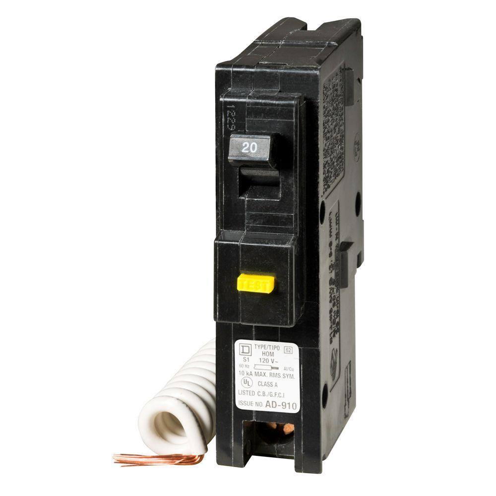 Square D Homeline 20 Amp Single-Pole GFCI Circuit Breaker HOM120GFICP