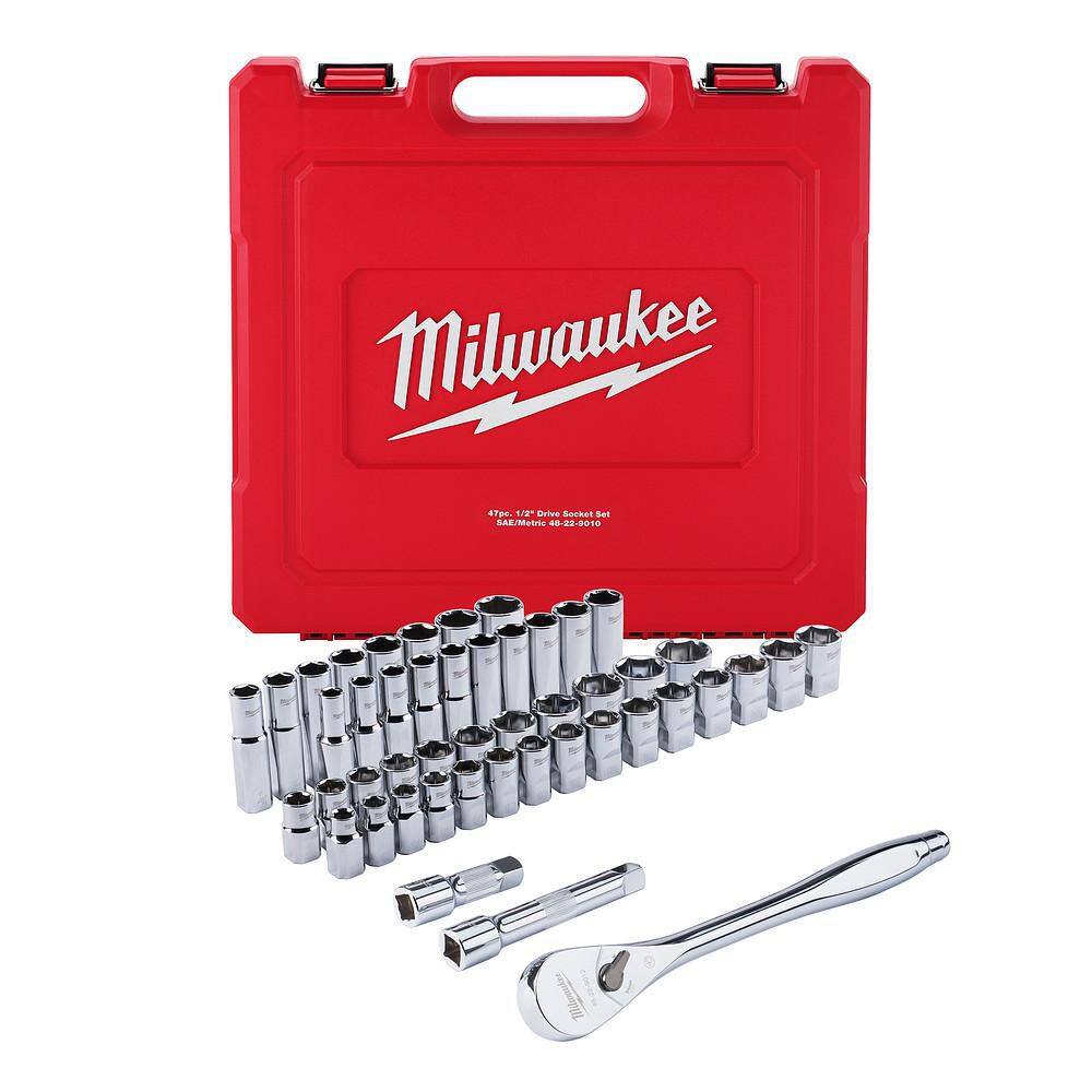 Milwaukee 1/2 in. Drive SAE/Metric Ratchet and Socket Mechanics Tool Set (47-Piece) 48-22-9010