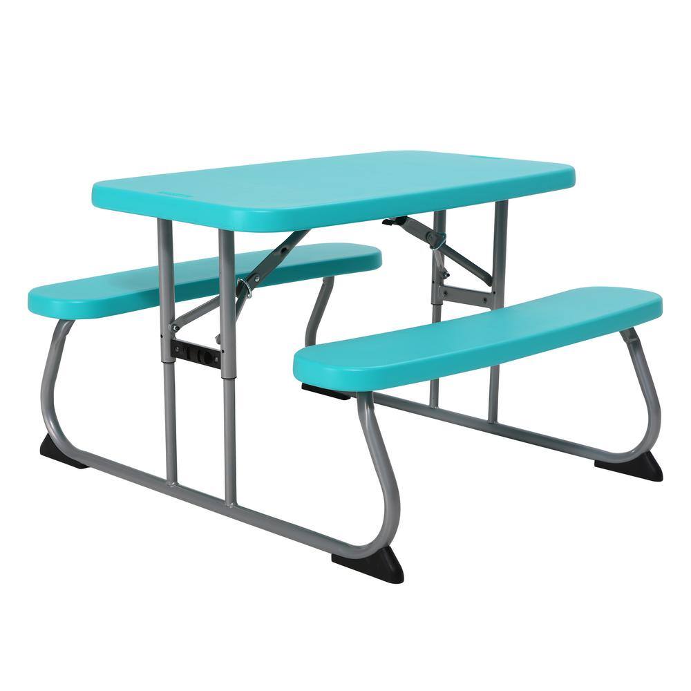 Lifetime 35.4 in. Aqua Blue Rectangle Steel and Resin Kids Picnic Table Seats 4 260219