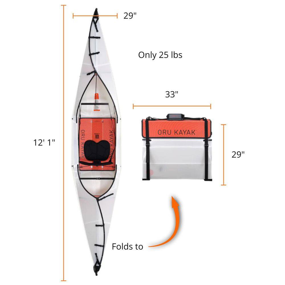 ORU KAYAK Oru Kayak Beach LT : Stable, Durable, Light - Lake/River Kayaks - Beginner, Intermediate Oru-BeachLT-W